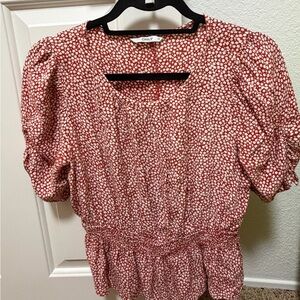 ONLY Women's Red and White Patterned Blouse